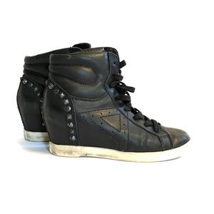 Ash Leather Studded Wedge Sneakers
